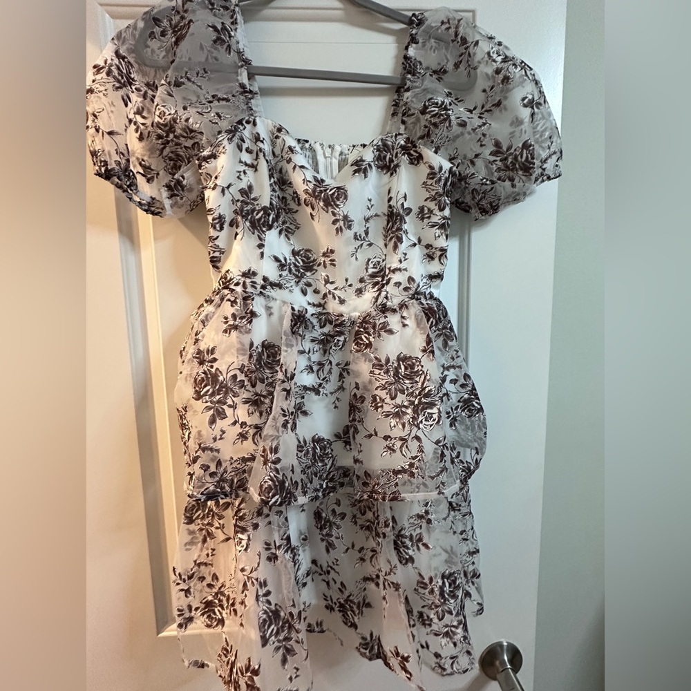 Francesca's White Dress with Brown Floral Print